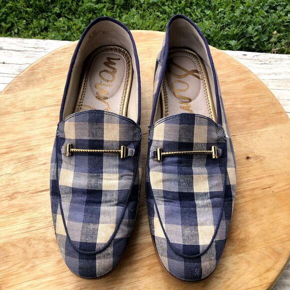 SAM EDELMAN Loraine Loafer Womens Sz 9 Blue Checkered Slip On Plaid Shoes Flat - Picture 3 of 15